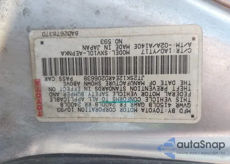 1994 Toyota Camry Le z USA, uszkodzony, nr VIN JT2SK12E4R0206638